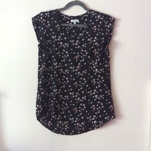 Black floral print blouse, size xs